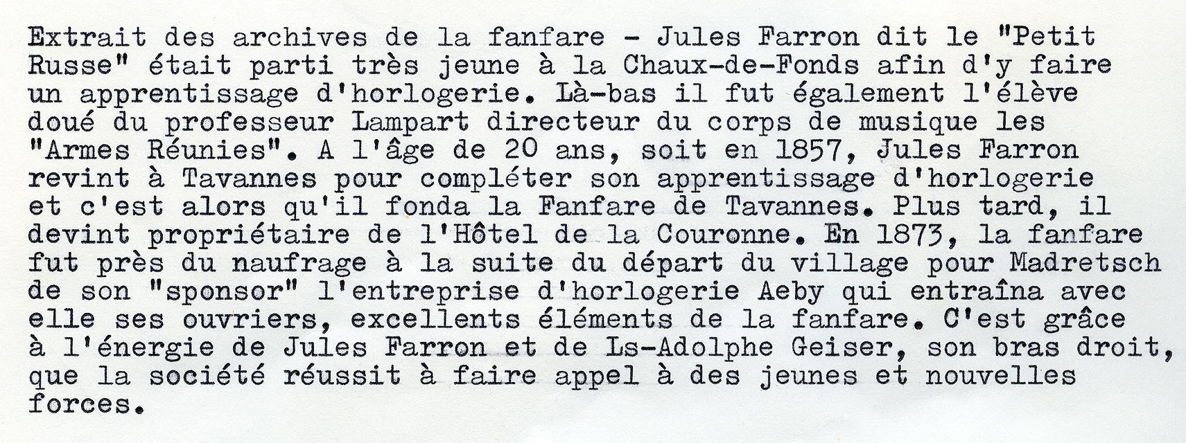 Notes dactylographiées concernant l'Hôtel de La Couronne à Tavannes