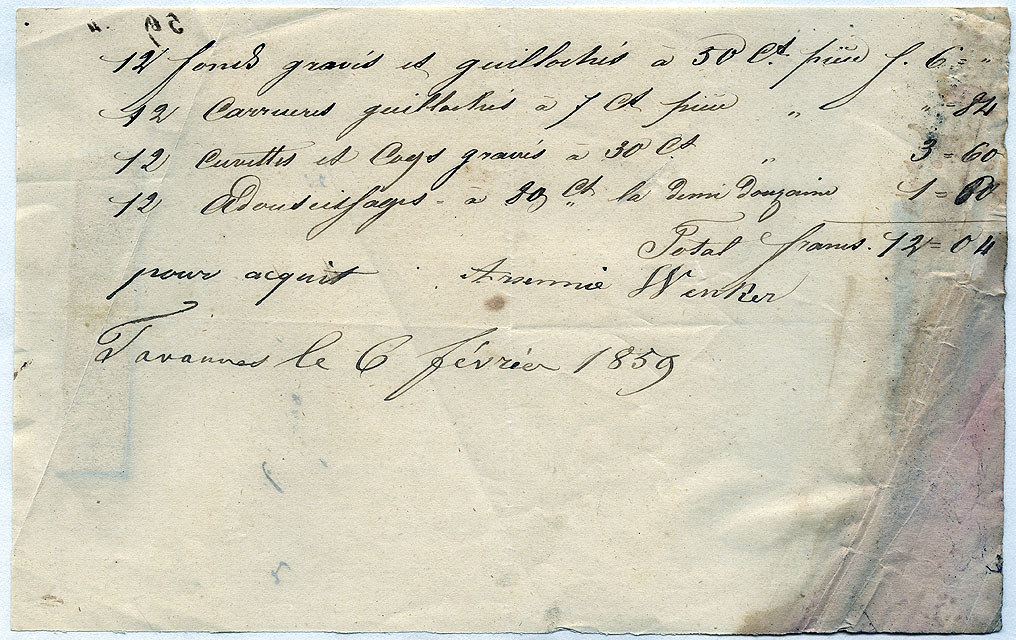 Note manuscrite : 12 fonds gravés et guillochés [...]