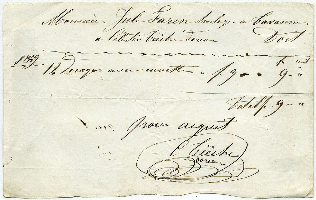 Note manuscrite : Monsieur Jules Farron horloger à Tavannes [...]