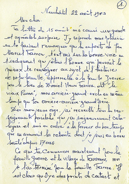 Lettre manuscrite datée du 22 août 1983 [Partie 1]