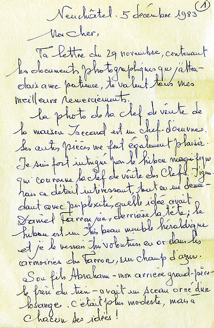 Lettre manuscrite datée du 5 décembre 1983 [Partie 1]